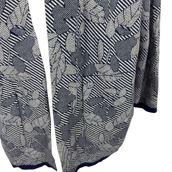 Lands End Womens Navy Blue Open Cardigan Longline Sweater Floral Stripes sz 1X - Picture 7 of 16